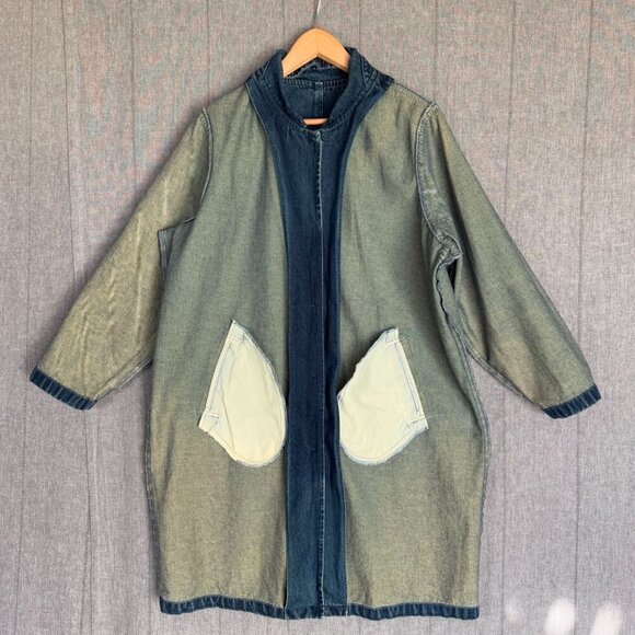 Vintage 90s Great Adventure Denim Long Button Front Midi Length Overcoat Jacket - Picture 5 of 10